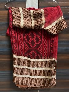 brown and red shade saree with blouse