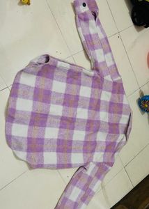 Lavender Plaid long sleev coat