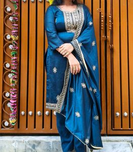 Blue Embroidered Kurta Set