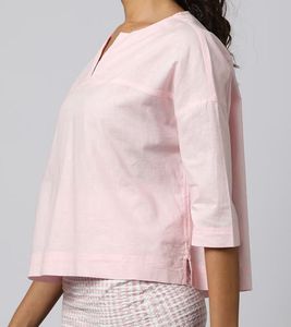 Oversized Notched Round Neck Yoke Top