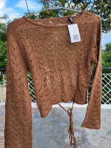 H&amp;M NEW Brown Crochet Long Sleeve Top/M