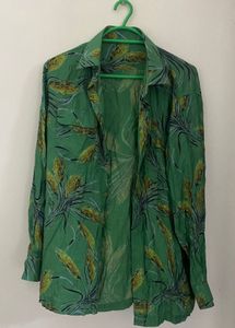 Green Floral Print Button-Down Shirt