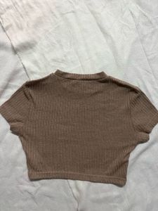 Brown Ribbed Crop Top