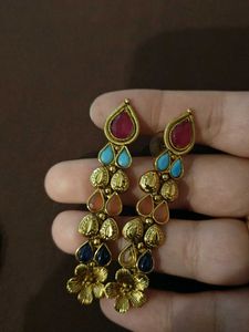 Long Earrings With Multi Stone