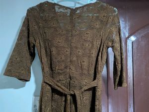 Brown Rose Pattern Mid Dress