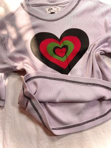 Knitted Heart Print Crop Top