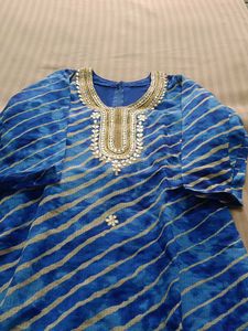 Blue Striped Kurti with Embellishments