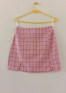 Pink Check Korean Skirt
