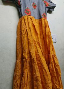 Orange Embroidery Midi Dress