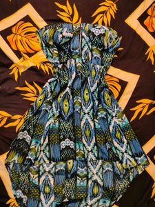 Vibrant Tribal Print Strapless High-Low Dress