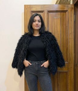 H&amp;M Stylish Black Shaggy Jacket