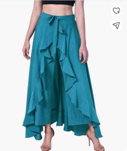 Women Regular Fit Blue Creepe Trousers