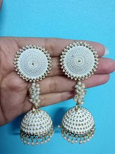 White Jhumka Earrings