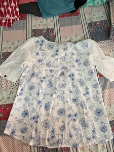 White Floral Print Top