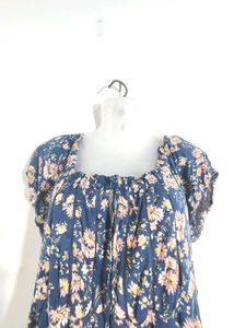 Navy Blue Floral Print Dress (Women&#39;s)