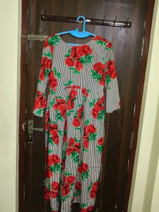 New Modern Stylish Grey Rose Print Long Dress