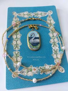 Enchanted Swan Lake II Clay Pendant Necklace