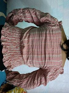 Red Gingham Off-Shoulder Top
