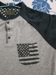 USA FLAG AND STARS T SHIRT WITH POCKET