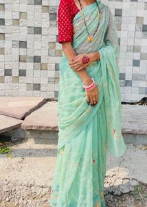 Elegant Sea Green Embroidered Saree
