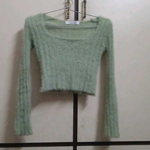 Green Fuzzy Crop Top