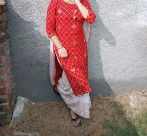 Red Printed Kurti with Patiala Pants