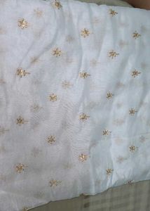 White &amp; Gold Embellished Saree