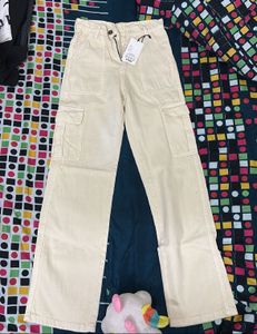 Beige Wide Leg Cargo Pants