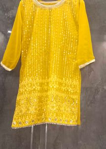 Yellow Embroidered Kurta and pizama
