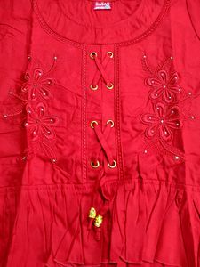 🆕 Embroidery Red Top with Ruffled Sleeves