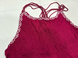 Red Halter Top with Lace Trim