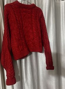 Red Knit Cropped Sweater