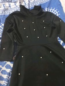 Elegant Black Pearl Embellished Dress