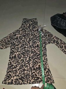 Floral Mesh Fleece Turtleneck Top