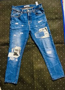 Zara Distressed Patch Jeans