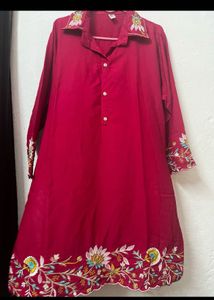 Red Embroidered Kurta