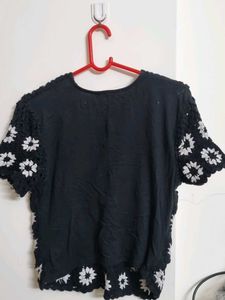 Black Crochet Floral Top