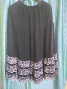 Black Lace Trim Midi Skirt