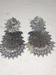 Peacock Inspired Silver Earrings