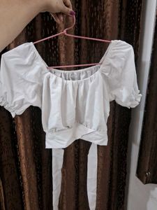 White Puff Sleeve Crop Top
