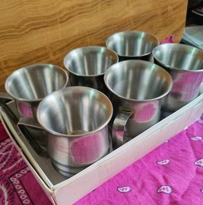 6 Stainless Stee Teal Mugs Used