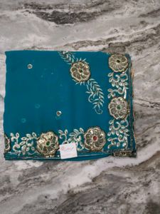 Teal Embellished Saree