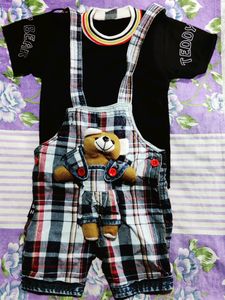 Black And Grey Boy Baby Dungaree With Attached Sof