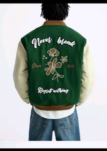 ZARA GREEN WOOL VARSITY JACKET S