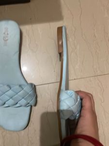 Light Blue Woven Slide Sandals