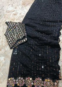 Embellished black saree