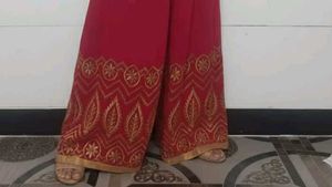 Red Palazzo Pants with Gold Detail