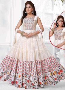 White Beautiful Partywear Ethnic Gown