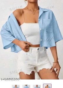Blue High Neck Short Sleeve Shirt