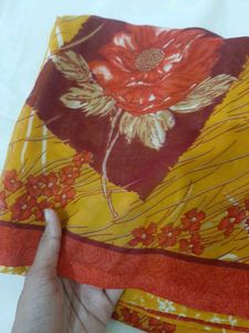 76)new Orange Red Multi Saree
